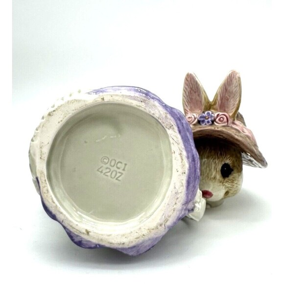 Fitz and Floyd Bunny Teapot OCI Omnibus 420Z Easter Bonnet Pastel Ceramic VTG - Picture 7 of 11